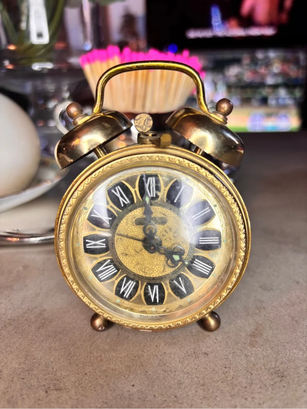 Antique-Style Gold Twin Bell Table Clock